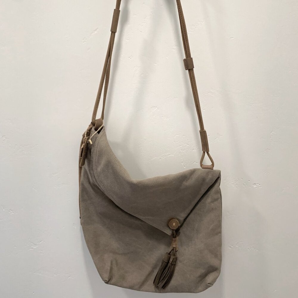 DeVan Canvas & Leather Crossbody Bag BOHO Minimalist - Picture 2 of 6